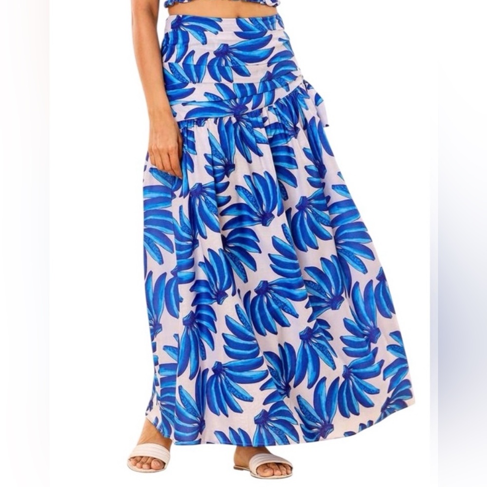 HT 360 Collective XS Blue White Blue Banana Print Maxi Skirt